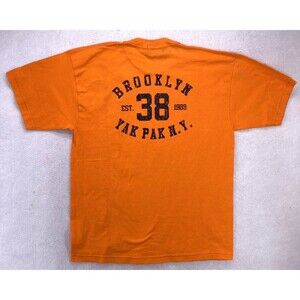 Vintage 90s Yak Pak T Shirt Brooklyn NY Est 1989 Large Made USA Orange Defect
